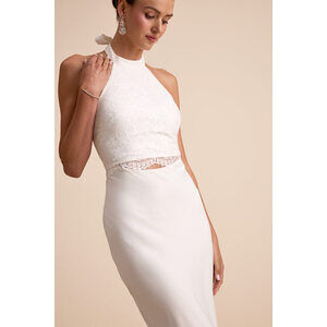 Lulus Atenea White Lace Cutout Halter Mermaid Maxi Dress - Size M